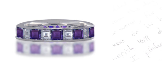 161 custom made stackable alternating square purple sapphire diamond eternity band ring