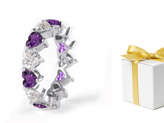 166 custom made stackable alternating heart purple sapphire diamond eternity band wedding anniversary ring