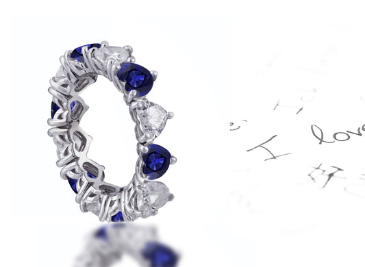 170 custom elegant stackable alternating heart blue sapphire and diamond eternity band wedding anniversary ring