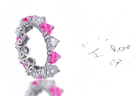 170 custom elegant stackable alternating heart pink sapphire and diamond eternity band wedding anniversary ring