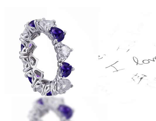 170 custom elegant stackable alternating heart purple sapphire and diamond eternity band wedding anniversary ring