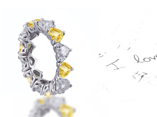 170 custom elegant stackable alternating heart yellow sapphire and diamond eternity band wedding anniversary ring