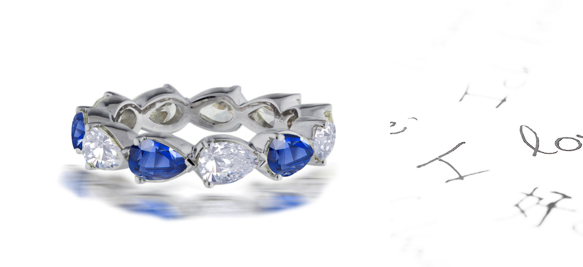 172 custom elegant stackable alternating pear shaped blue sapphire and diamond eternity band wedding anniversary ring