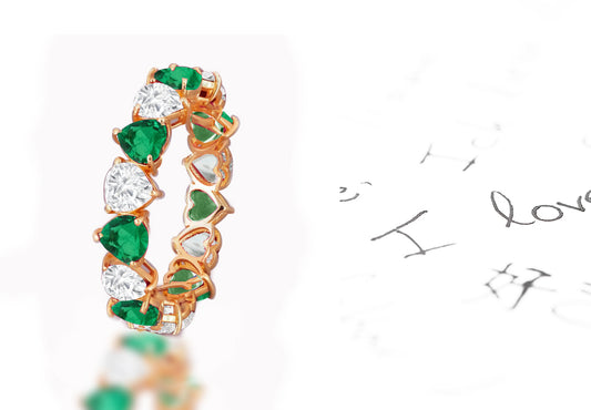 173 custom elegant stackable alternating heart shaped emerald and diamond eternity band wedding anniversary ring