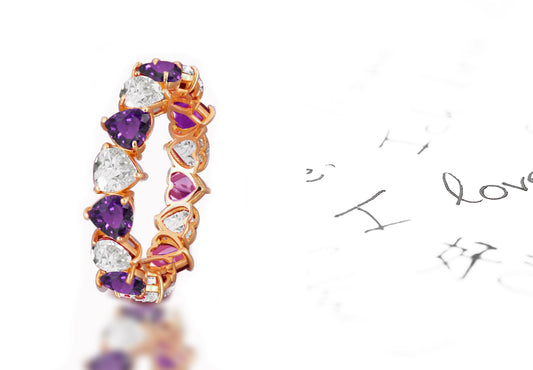 173 custom elegant stackable alternating heart shaped purple sapphire and diamond eternity band wedding anniversary ring