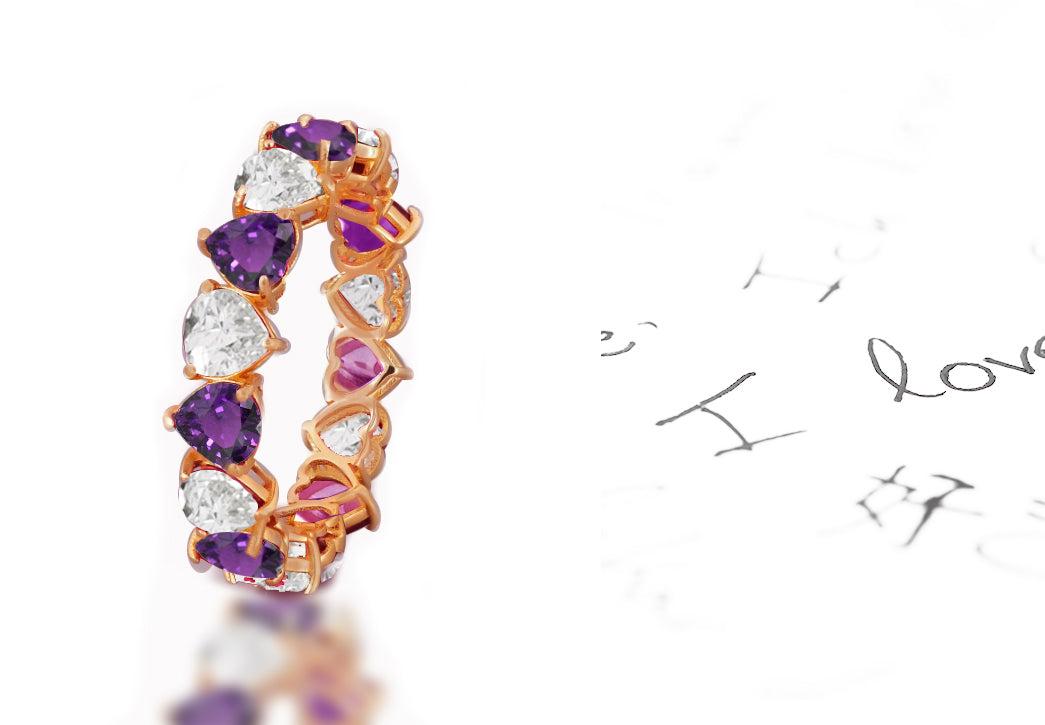 173 custom elegant stackable alternating heart shaped purple sapphire and diamond eternity band wedding anniversary ring