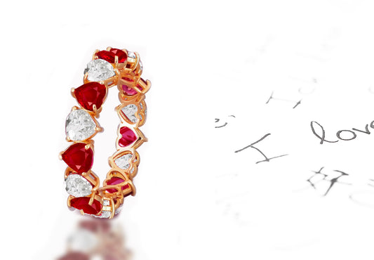 173 custom elegant stackable alternating heart shaped ruby and diamond eternity band wedding anniversary ring