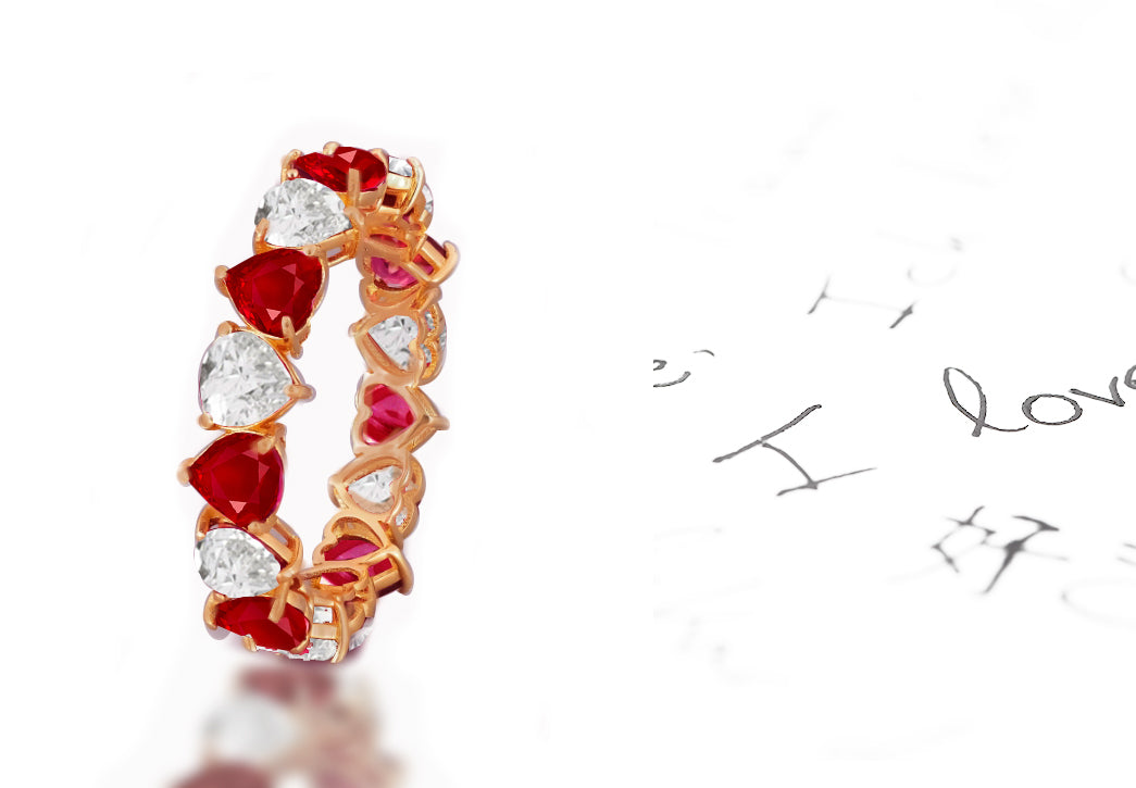 173 custom elegant stackable alternating heart shaped ruby and diamond eternity band wedding anniversary ring
