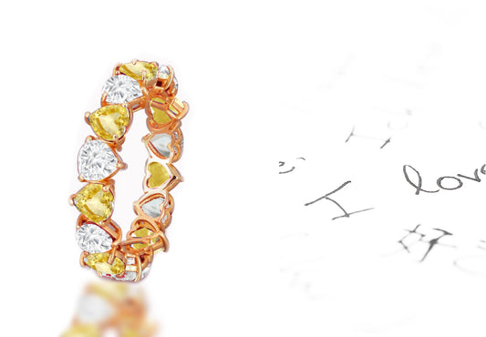 173 custom elegant stackable alternating heart shaped yellow sapphire and diamond eternity band wedding anniversary ring