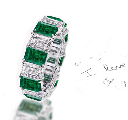 174 custom elegant stackable alternating emerald cut blue sapphire and diamond eternity band wedding anniversary ring