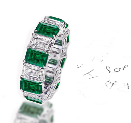 174 custom elegant stackable alternating emerald cut emerald and diamond eternity band wedding anniversary ring