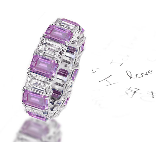 174 custom elegant stackable alternating emerald cut pink sapphire and diamond eternity band wedding anniversary ring