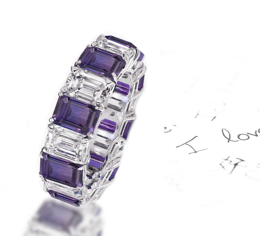 174 custom elegant stackable alternating emerald cut purple sapphire and diamond eternity band wedding anniversary ring