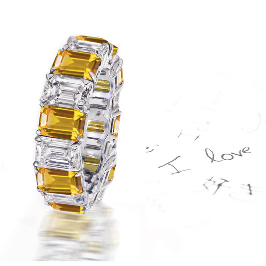 174 custom elegant stackable alternating emerald cut yellow sapphire and diamond eternity band wedding anniversary ring