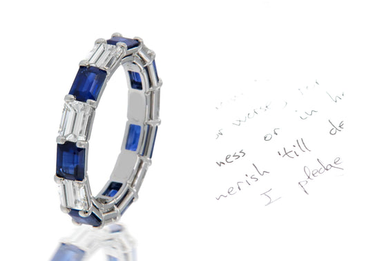 186 custom elegant stackable alternating baguette cut blue sapphire and diamond eternity band wedding anniversary ring