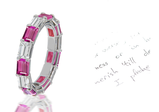 186 custom elegant stackable alternating baguette cut pink sapphire and diamond eternity band wedding anniversary ring
