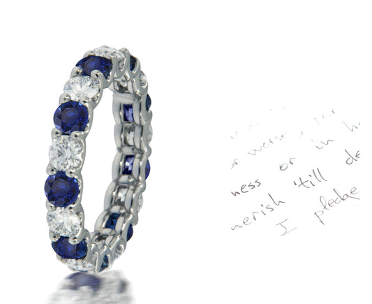 187 custom elegant stackable alternating round cut blue sapphire and diamond eternity band wedding anniversary ring