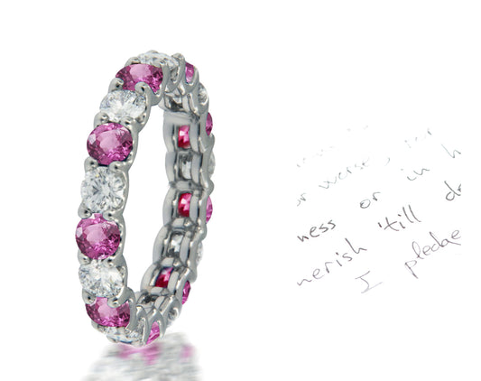187 custom elegant stackable alternating round cut pink sapphire and diamond eternity band wedding anniversary ring