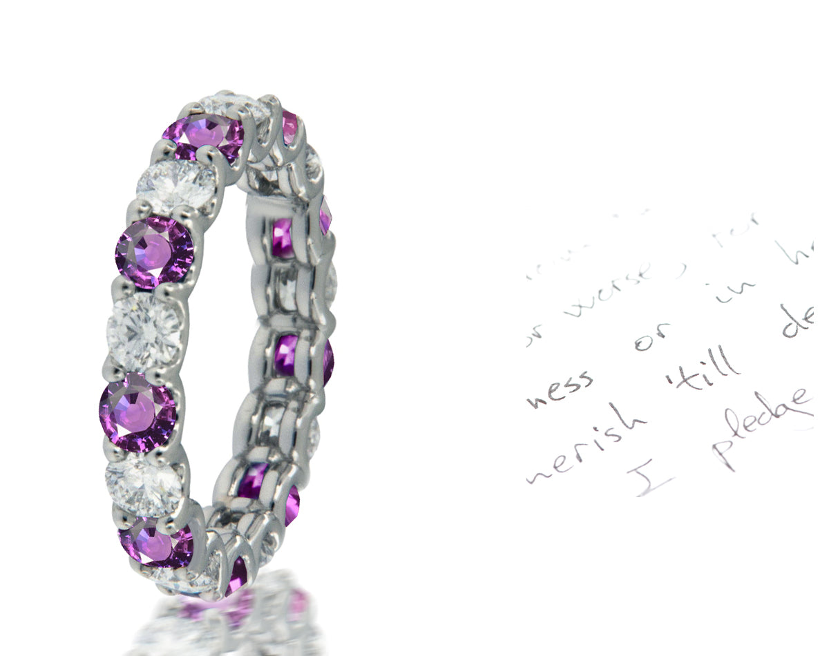 187 custom elegant stackable alternating round cut purple sapphire and diamond eternity band wedding anniversary ring