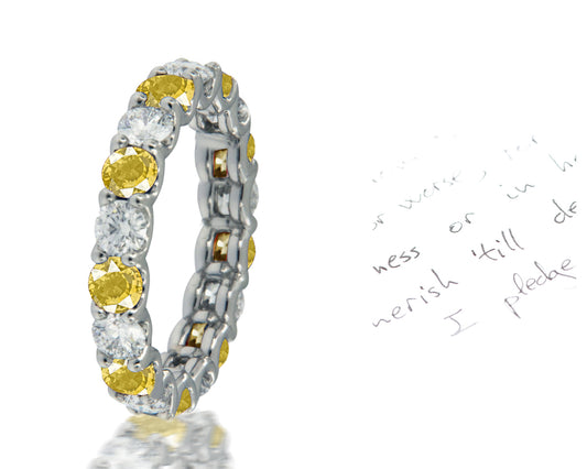 187 custom elegant stackable alternating round cut yellow sapphire and diamond eternity band wedding anniversary ring