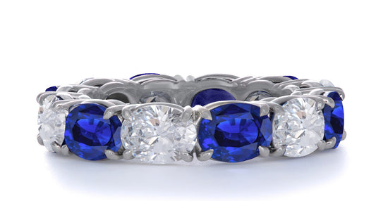 207 custom made stackable alternating oval blue sapphire and diamond eternity band ring