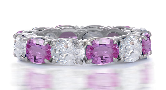 207 custom made stackable alternating oval pink sapphire and diamond eternity band ring