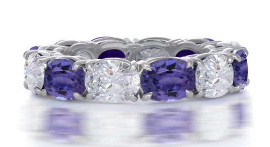 207 custom made stackable alternating oval purple sapphire and diamond eternity band ring
