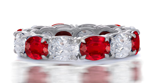 207 custom made stackable alternating oval ruby and diamond eternity band ring