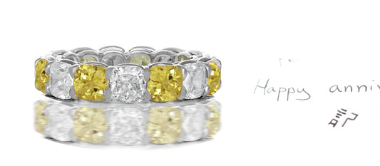 221 custom made stackable alternating cushion cut yellow sapphire and diamond eternity band ring