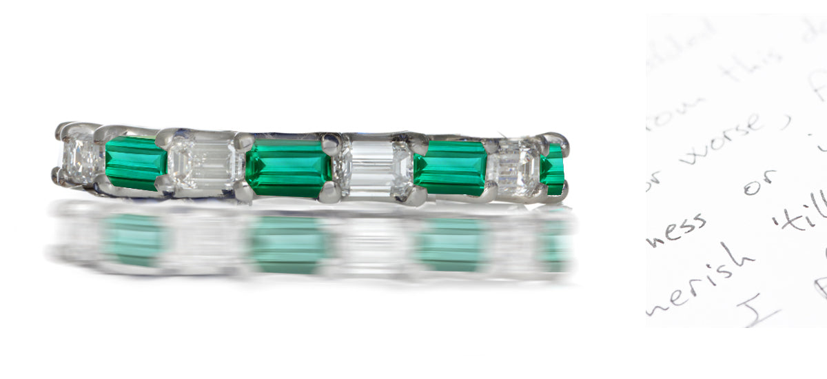 222 custom made stackable alternating baguette cut emerald and diamond eternity band ring
