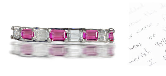 222 custom made stackable alternating baguette cut pink sapphire and diamond eternity band ring