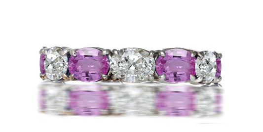 223 custom made stackable alternating oval cut pink sapphire and diamond eternity band ring