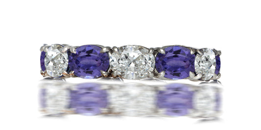 223 custom made stackable alternating oval cut purple sapphire and diamond eternity band ring