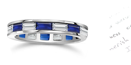 236 custom made unique stackable alternating baguette blue sapphire and diamond eternity band ring