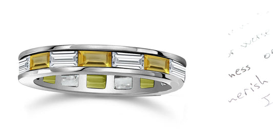 236 custom made unique stackable alternating baguette yellow sapphire and diamond eternity band ring