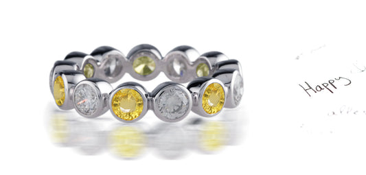 238 custom made unique stackable alternating bezel set round yellow sapphire and diamond eternity band ring