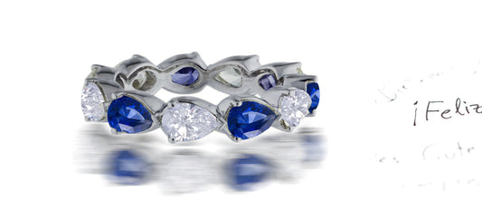 239 custom made unique stackable alternating marquise bluew sapphire and diamond eternity band ring