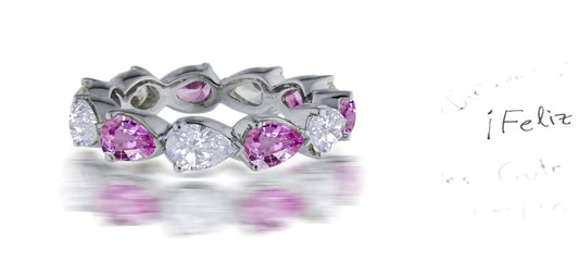 239 custom made unique stackable alternating marquise pink sapphire and diamond eternity band ring