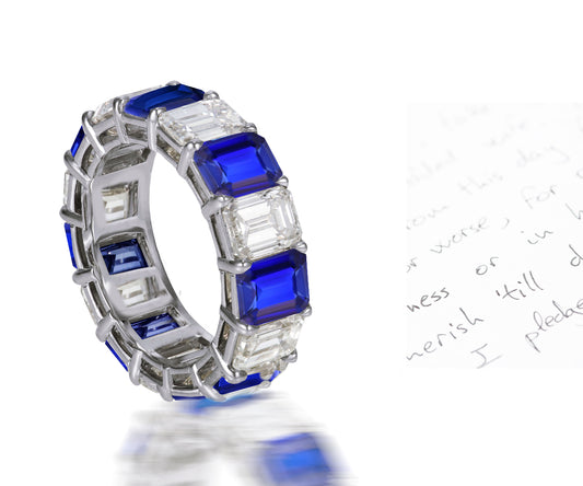 246 custom elegant stackable alternating emerald cut blue sapphire and diamond eternity band wedding anniversary ring