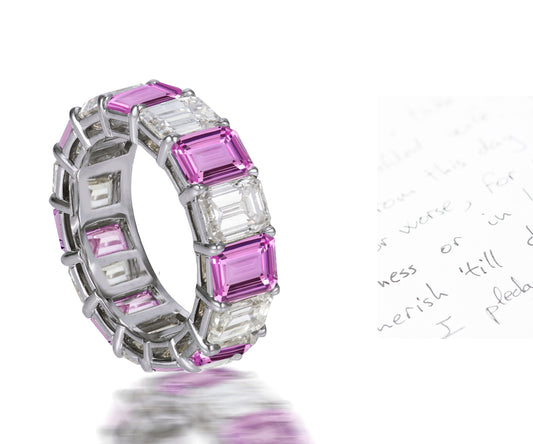 246 custom elegant stackable alternating emerald cut pink sapphire and diamond eternity band wedding anniversary ring