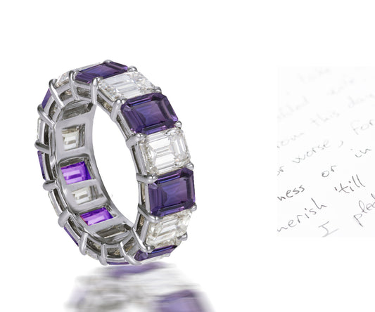 246 custom elegant stackable alternating emerald cut purple sapphire and diamond eternity band wedding anniversary ring