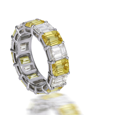 246 custom elegant stackable alternating emerald cut yellow sapphire and diamond eternity band wedding anniversary ring