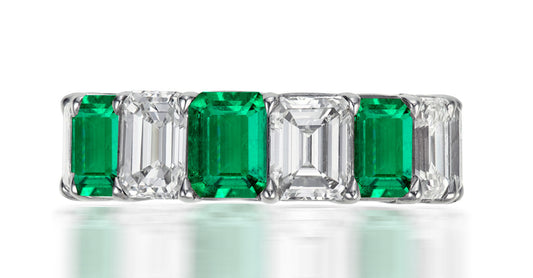 247 custom elegant stackable alternating emerald cut emerald and diamond eternity band wedding anniversary ring