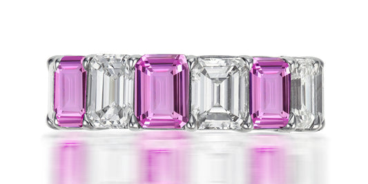 247 custom elegant stackable alternating emerald cut pink sapphire and diamond eternity band wedding anniversary ring