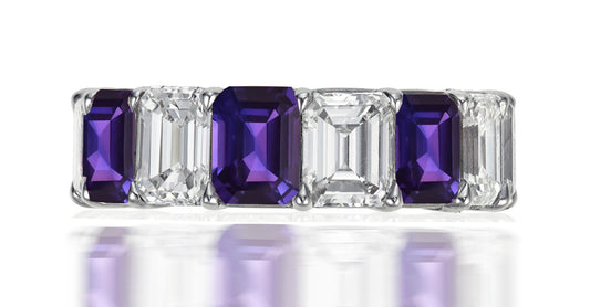 247 custom elegant stackable alternating emerald cut purple sapphire and diamond eternity band wedding anniversary ring