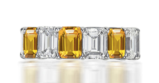 247 custom elegant stackable alternating emerald cut yellow sapphire and diamond eternity band wedding anniversary ring