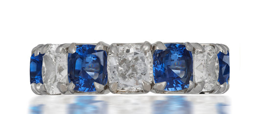 249 custom elegant stackable alternating asscher cut blue sapphire and diamond eternity band wedding anniversary ring1