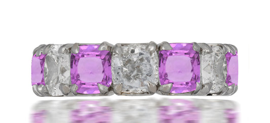 249 custom elegant stackable alternating asscher cut pink sapphire and diamond eternity band wedding anniversary ring1