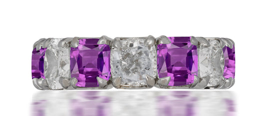249 custom elegant stackable alternating asscher cut purple sapphire and diamond eternity band wedding anniversary ring1