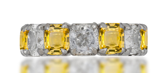 249 custom elegant stackable alternating asscher cut yellow sapphire and diamond eternity band wedding anniversary ring1